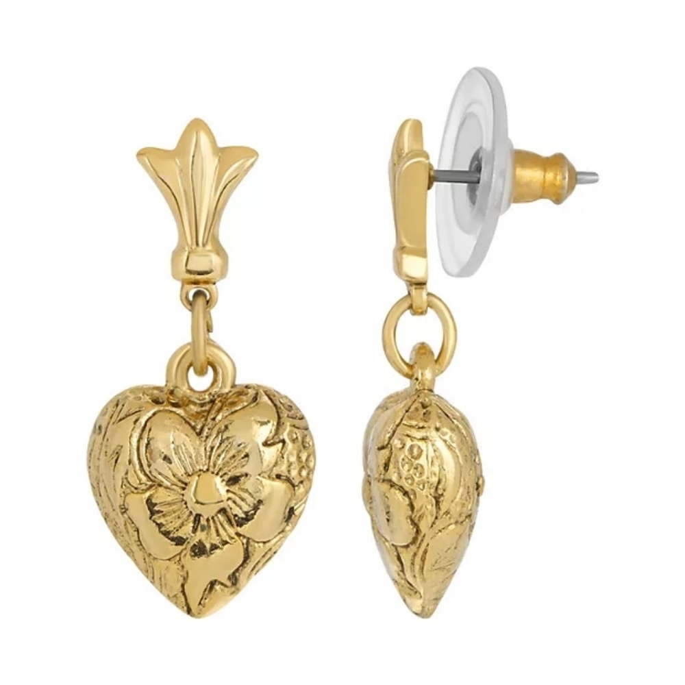 2028 Gold Dipped Gold Tone Floral Heart Floral Drop Earrings✨️ NWT